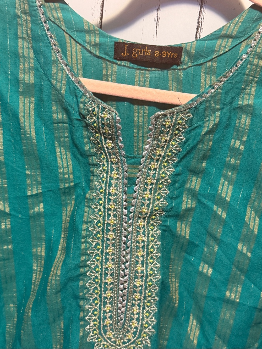 Teal Embroidered Girls' Tunic Top